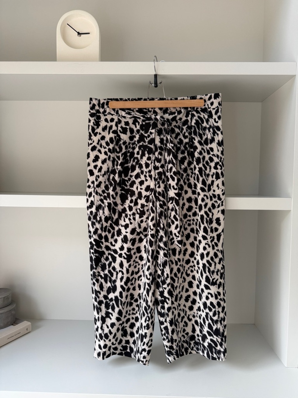 Leopard Print Wide Leg Pants - Black & Cream